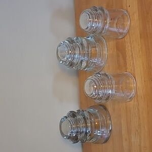 ANTIQUE VINTAGE 1940s CLEAR GLASS INSULATORS, Set of 4 (2 Large 2 Small)